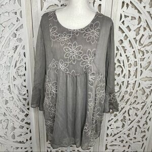 CALSTYLE Gray Embroidered Mini Dress